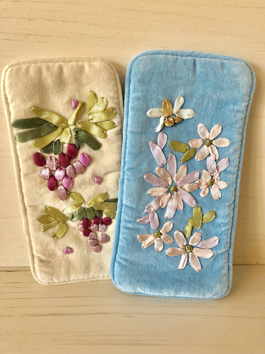 Ribbon-embroidered Velvet Eyeglass Case