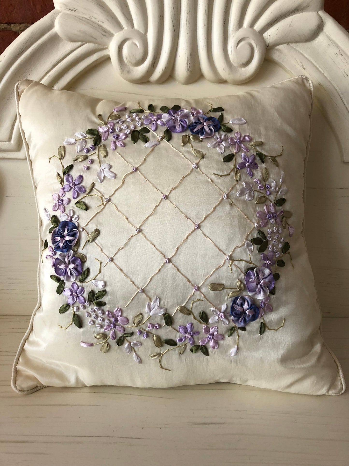 Ribbon Embroidered Pillow