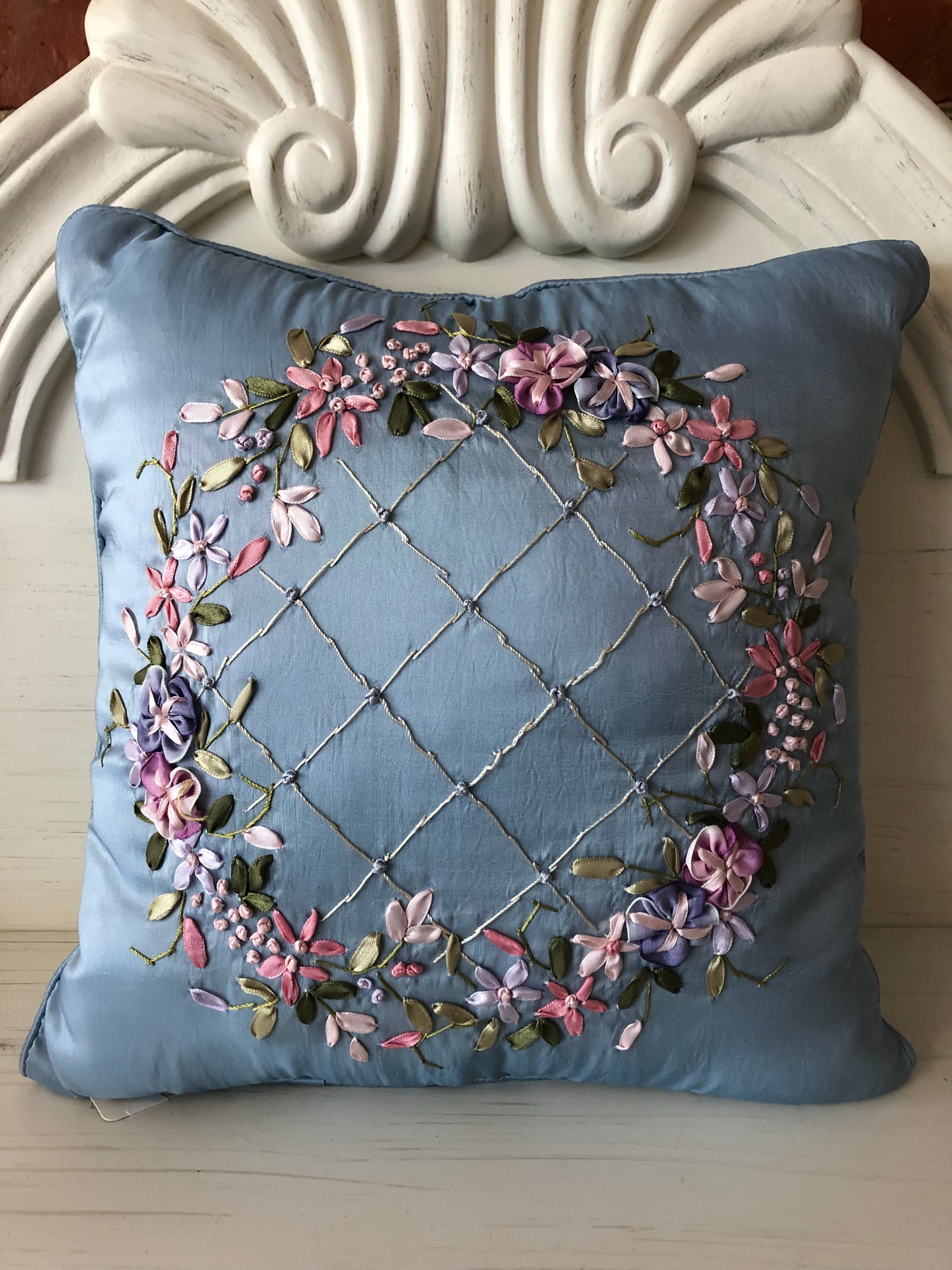 Ribbon Embroidered Pillow