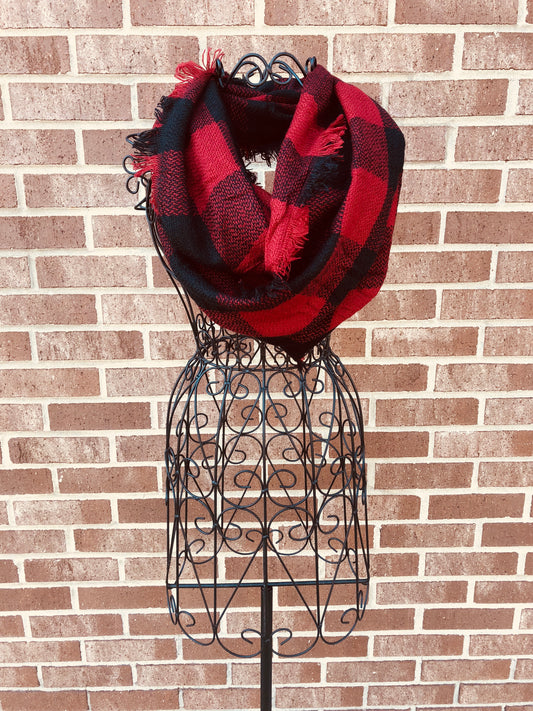 Buffalo Check Infinity Scarf — Red