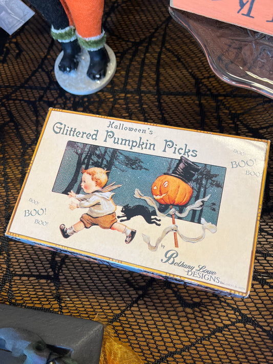 Bethany Lowe Glittered Pumpkin Picks