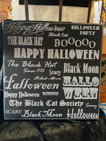 Silver Glitter Halloween Box Sign