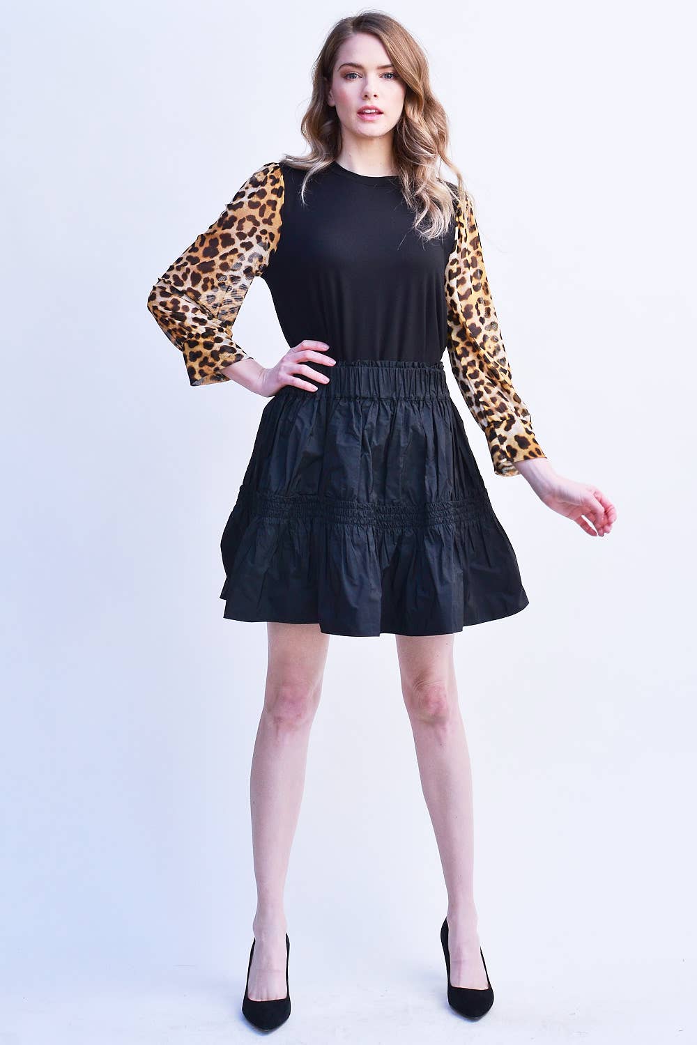 TA0058 SOLID LEOPARD SLEEVE TOP