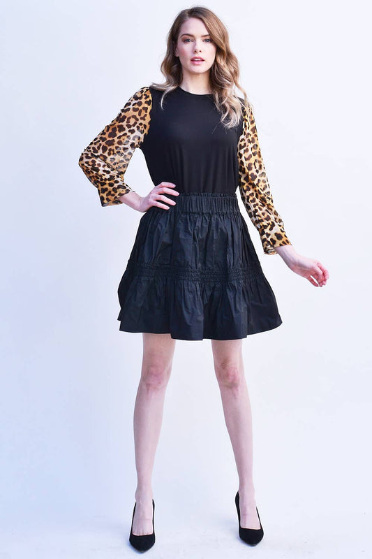 TA0058 SOLID LEOPARD SLEEVE TOP