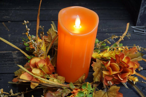 Orange Drip Moving Flame LED Candle 3in by 6in