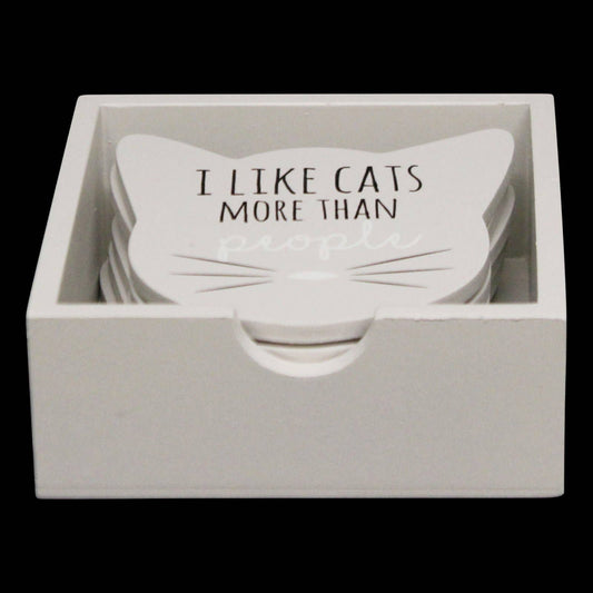 Set of 6 Cat Shaped Coasters With Assorted Quotes