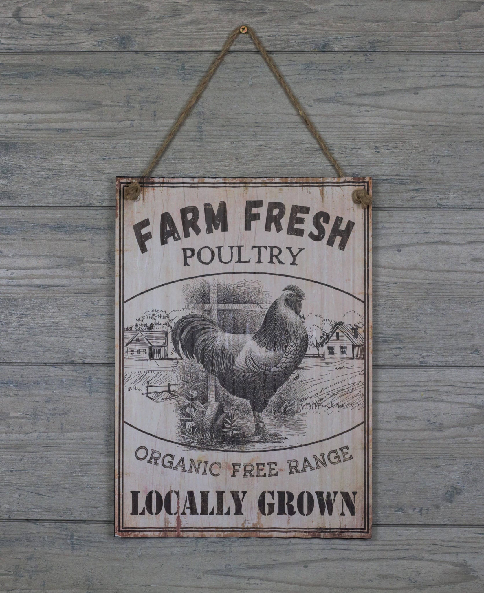 Farm Fresh Rooster Metal Sign 15.5in