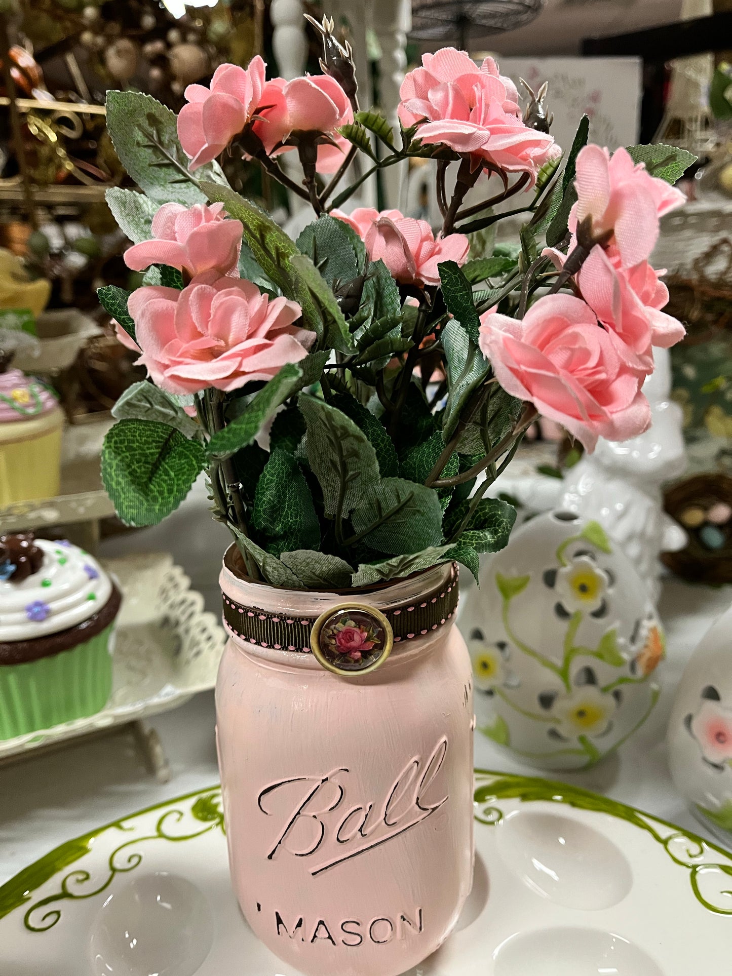 Rosy Mason Jar Arrangement