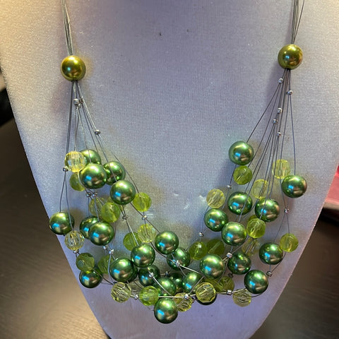 Floating Green Bead & Pearl Necklace